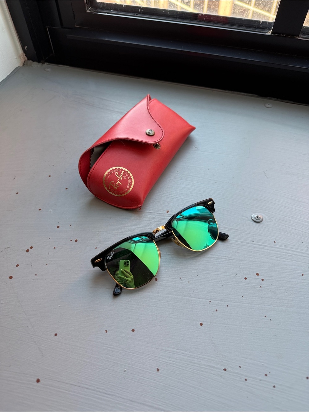 Ray-Ban Clubmaster Sunglasses in Black with Green Mirrored Lenses